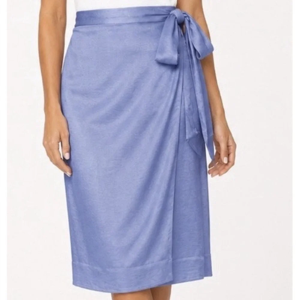WILDFANG The Empower Wrap Skirt M Blue Satin Midi Luxe Boho Chic Length